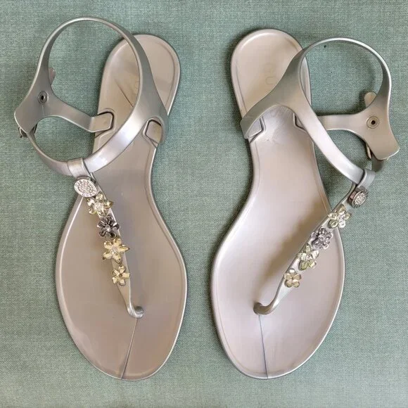 Guess Silver Jelly Floral Sandals - Picture 2 of 5